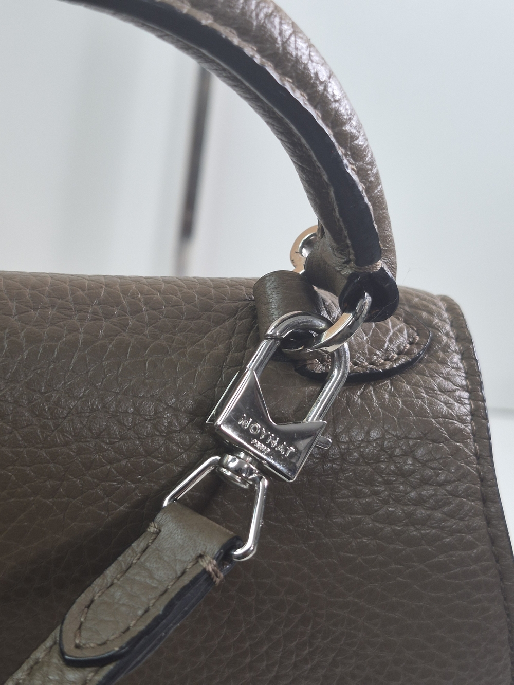 Moyna Taupe Structured Leather Top-Handle Bag with Removable Strap - Picture 15 of 16